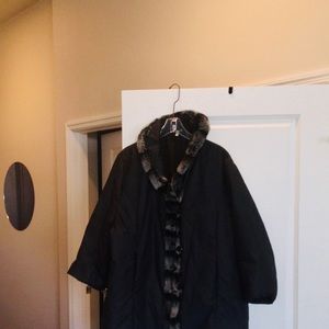 Microfiber coat with Rabbit trim.